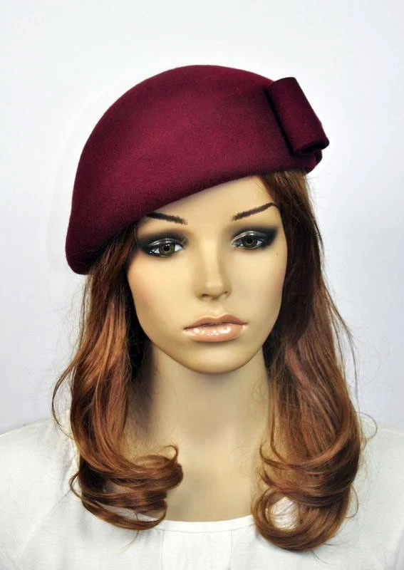 M60 Elegante Lazo 100% Lana Para Mujer Invierno Iglesia Vestido Sombrero Gorra Fedora ROJO VINO Foto 4 de 4