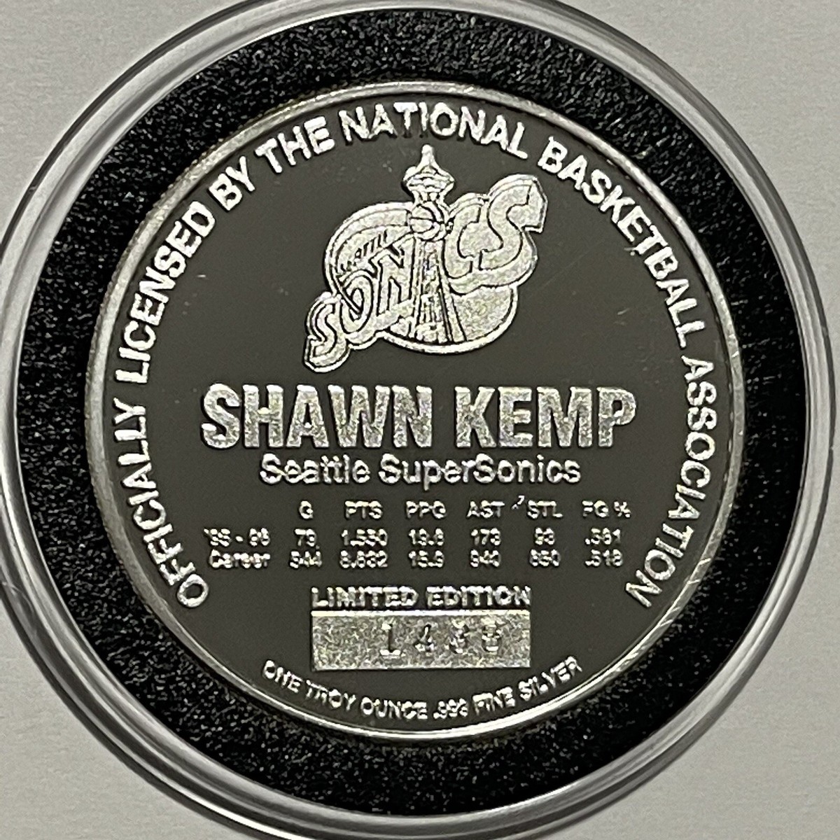 Shawn Kemp Seattle SuperSonics NBA Coin 1 Troy Oz .999 Fine Silver
