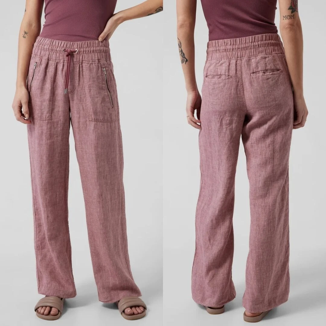 Athleta Cabo Linen Wide Leg High Waisted Pants Plus Tawny Rose Orchard Pink  22