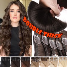 Extra Thick/Clip in Remy Human Hair Extensions Double Weft Full Head Ombre Real