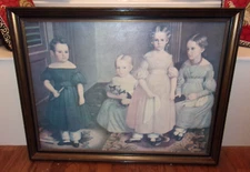 H.A. Denunzio Oil Reproduction About 30 x 38 Inches Primitive Folk Style