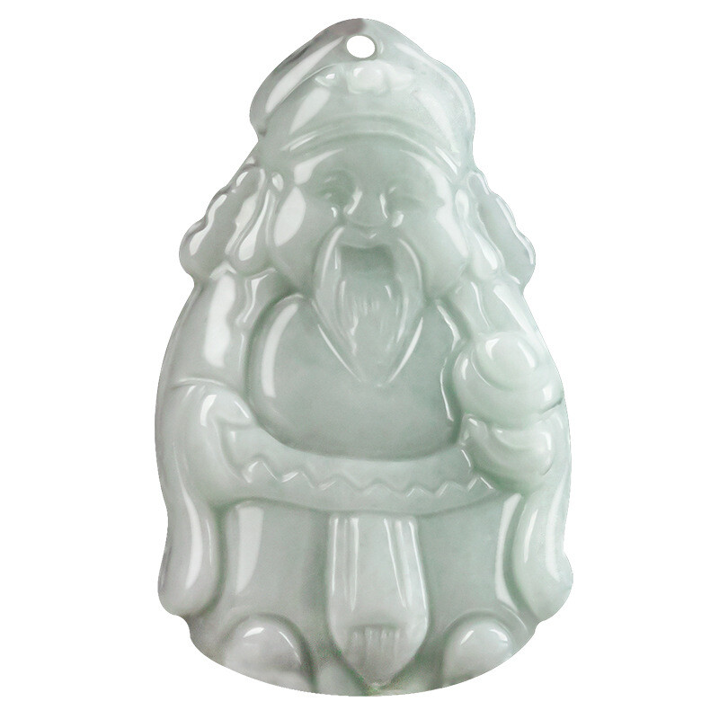 Certified Natural Light Green Burmese Jadeite God of Wealth Pendant