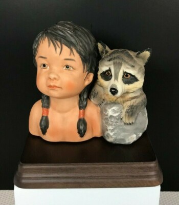Vintage Gregory Perillo Sculpture DARK EYED FRIENDS Native American Boy Figurine