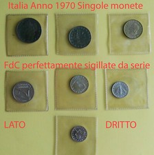 Lotto  7 singole monete 1,2,5,10,20,50 e 100 lire Italia 1970 FdC sigillate.