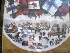 Christmas Dimensions GOLD Counted Tree Skirt KIT,SKATER'S VILLAGE,45",8641,LEWAN