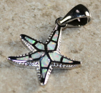 SILVER Elegant White Fire Opal Sea Star Pendant WP40905