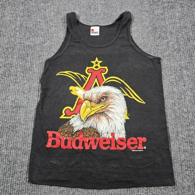 Vintage Budweiser Shirt Mens Medium Black Eagle Graphic Tank Top Made USA 80s XS
