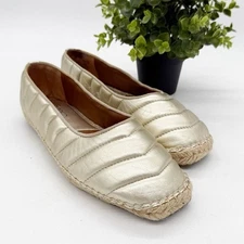 Franco Sarto Kiya Slip-On Quilted Leather Espadrille Flat Size 9 Gold Beige