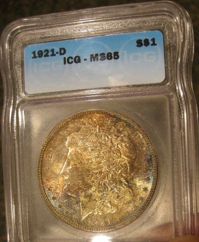 1921 D Morgan Silver Dollar BU RARE ICG MS 65, Fully toned both sides 5054