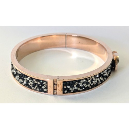 COACH C Logo Hinged Bangle Bracelet Gold S/Steel & Black Sparkle Glitter - Picture 2 of 7