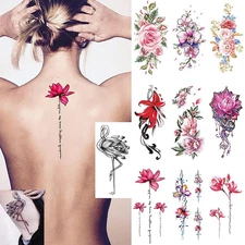 Ooopsi 10 Sheets Large Flower Temporary Tattoos - Sexy Body Tattoo Sticker for W