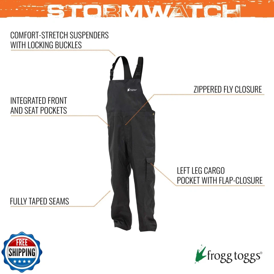 Babero de pesca impermeable FROGG TOGGS Stormwatch para hombre, negro, X-grande Foto 2 de 4