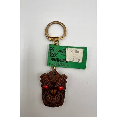 Coco Joes Hawaiian Tiki Red Eye Family God Obama Akua Brown Napa Wood Key Chain