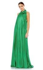 Mac Duggal Spring Green Pleater Halter Neck Bow Trapeze Gown Size 6 $498