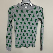 Hanna Andersson Kid Pajama Shirt 12 Gray Green Christmas Tree Long Sleeve Cotton