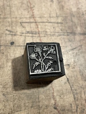 Printing Letterpress Print Block Floral Meadow With Butterfly (2783)