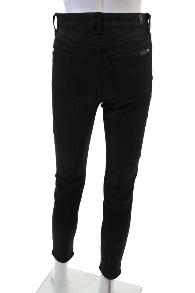 7 For All Mankind Mujer Cremallera Botón Elegantes Pantalones Ajustados Pierna Negros Talla EUR 28 Foto 3 de 4