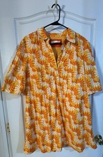 By Anthropologie Floral Printed V-Neck Tunic Mini Dress Mod Orange Womens Size M
