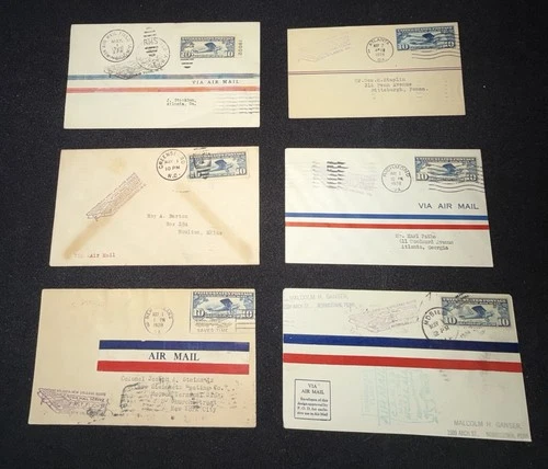 (6) POSTMARKED 1928 AIRMAIL COVERS # C10 STAMPS ( SEE PICTURES AND DESCRIPTION)