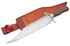 19 Primitive Bowie Knife Stainless Steel Blade Wooden Handle