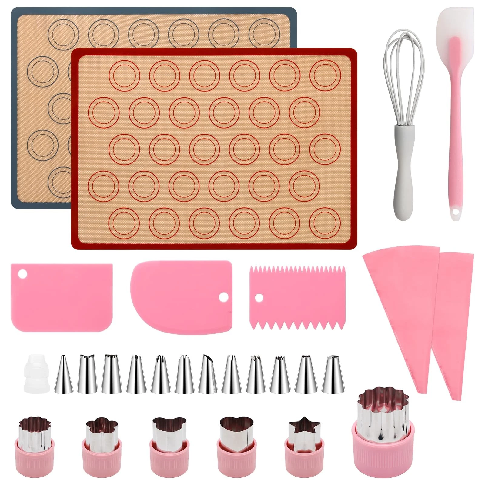 28Pcs Macaron Silicone Baking Mat Kit-2 Sheet Macaron Silicone Baking Mats 11...