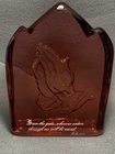 Vintage Fenton Praying Hands Cranberry Purple Art Glass Biblical Verse John 10:9