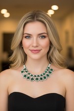 Vintage Style Emerald Green Rhinestone Statement Necklace Crystal Collar Choker