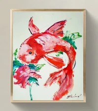 Expressive Koi Fish Acrylic Painting on Canvas – Original Signed Art