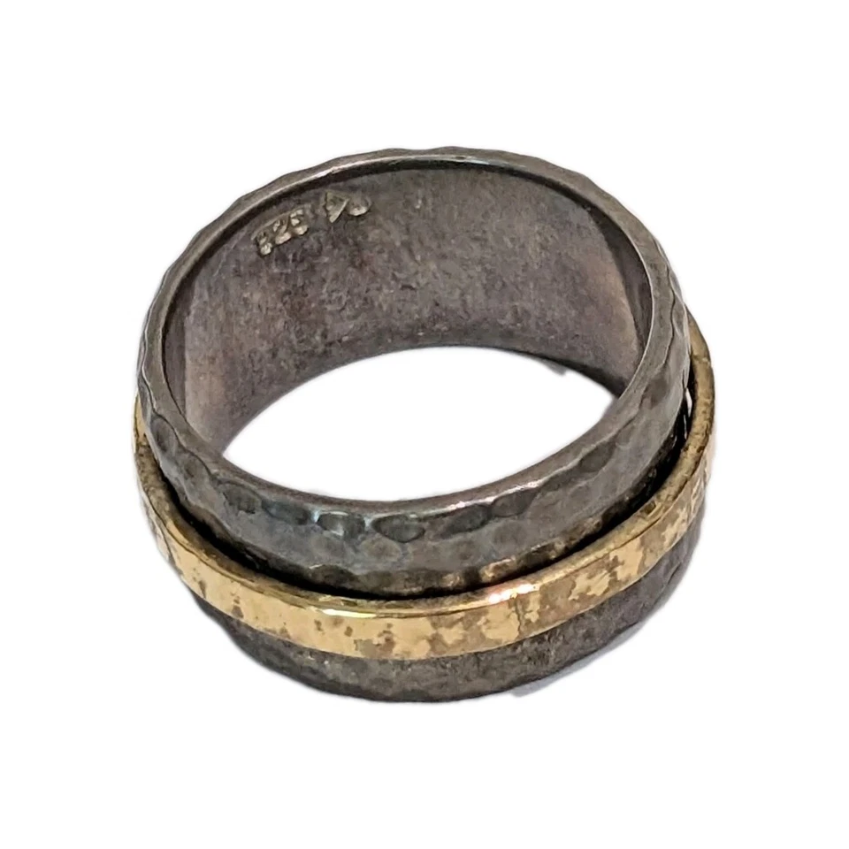 VTG Silpada Hammered Sterling Silver Two Tone Spinner Size 11.5 Ring 14 Grams  - Image 2 of 3