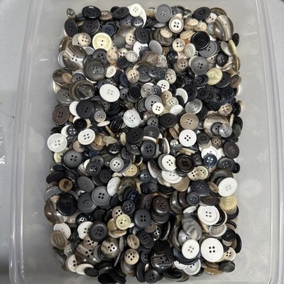 2 Lbs of Black, Gray, Brown, Tan, White Buttons Assorted Sizes & Shades. 
