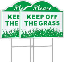 2-Pack 12x9" "Keep Off The Grass" Double-Sided Yard Sign with Metal Stakes