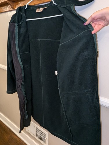 Vintage WOOLRICH Long Women’s Dark Green Faux-Wool Jacket Coat USA Small Hood - Picture 14 of 16