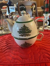 NEW NEVER USED Spode Christmas Tree Cheer Tea For One 3-Piece Tea Pot Cup Set