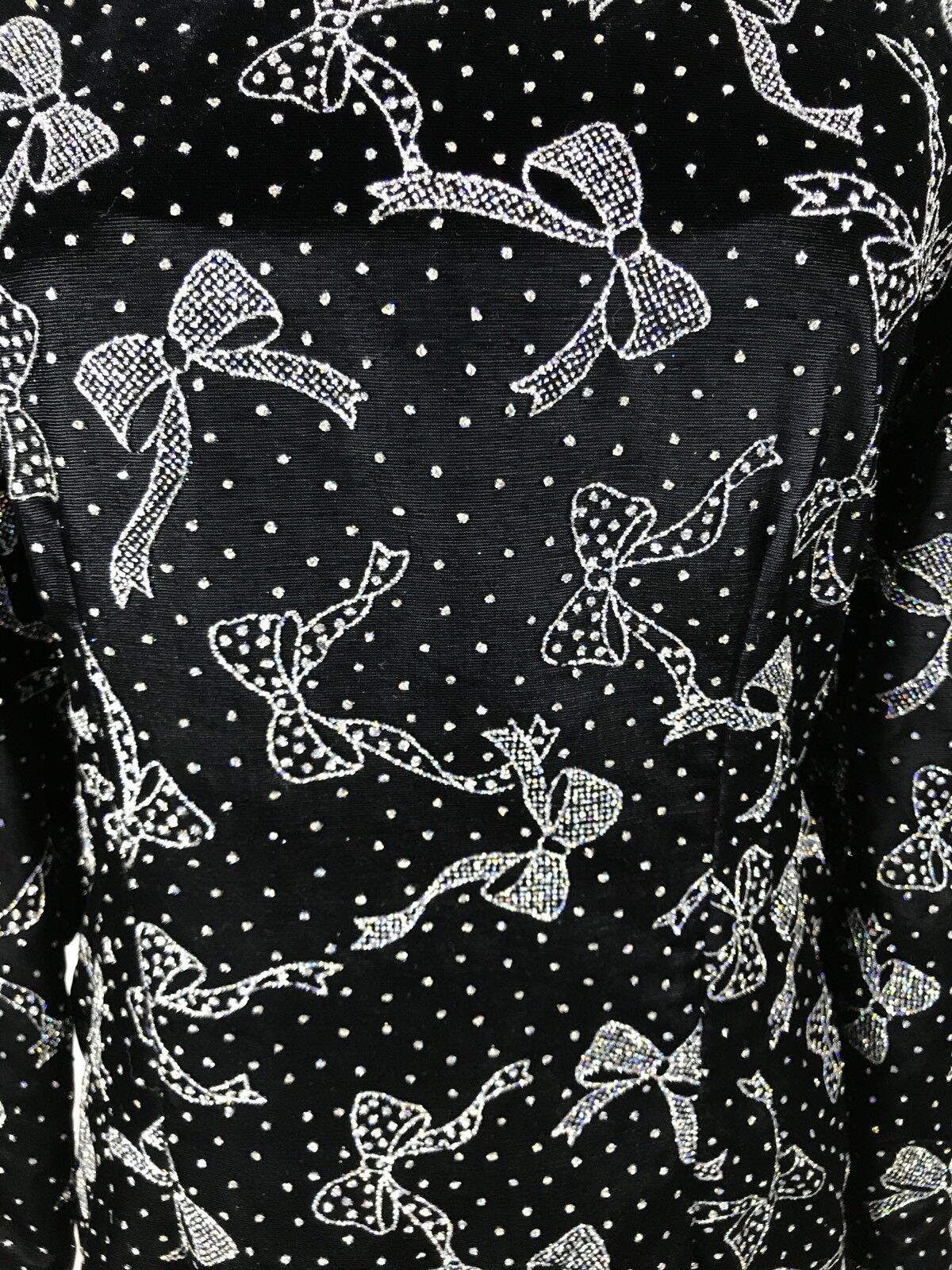 Vintage 1980s Dress Shift Glitter Bows Black Velv… - image 4