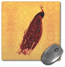 3dRose LLC 8 x 8 x 0.25 Inches Mouse Pad, Scarlet Red Peacock with Red and Orang