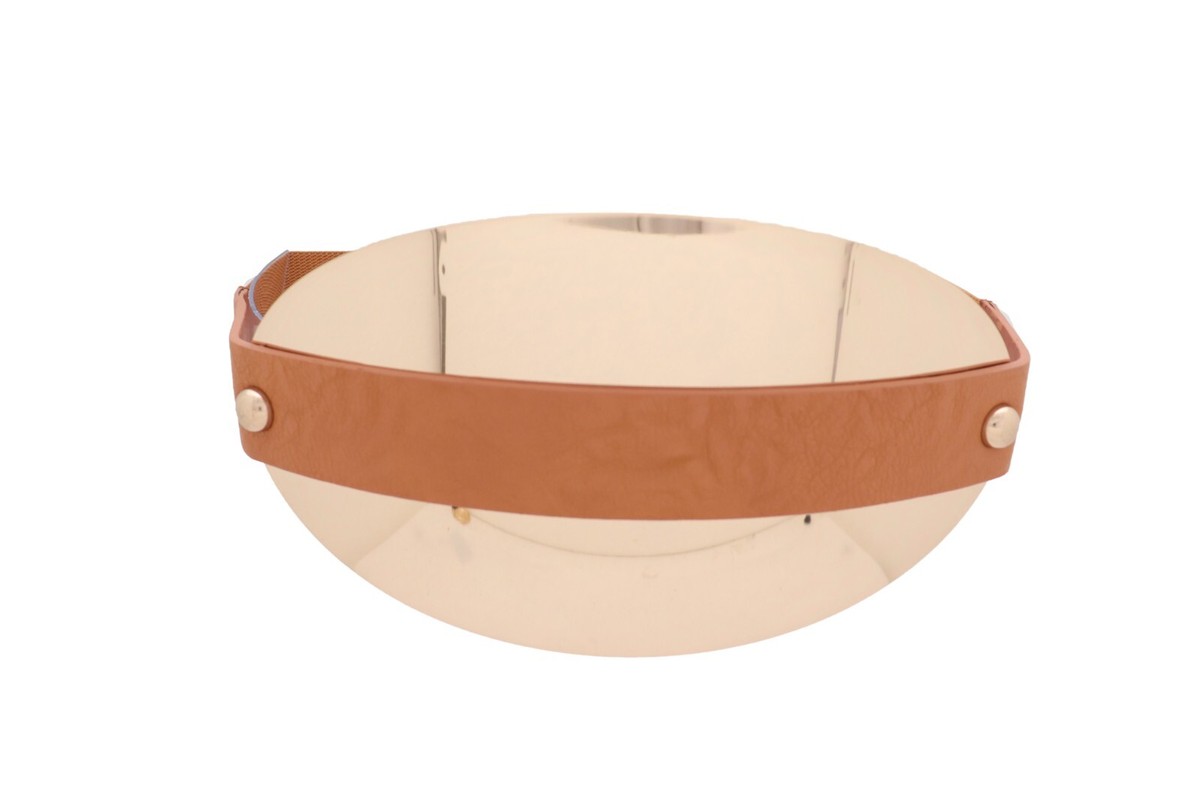 Women Brown / Black Elastic Wide Belt Hip Waist Oval Gold  display picture 3