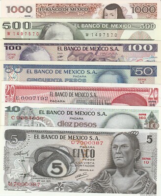 El Banco de Mexico: Collection 7 Bank Notes UNC. | eBay