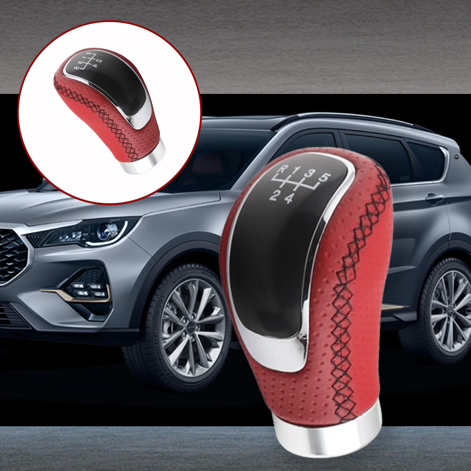 Universal 5-Speed Manual Gear Shift Knob in Red Leather