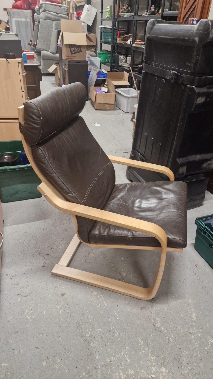 IKEA Brown Leather Poang Chair Oak Veneer Frame. Will Disassemble And