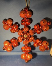 12" Christmas Door Hanger Snowflake    Made of 48 Red Bells    w Red Door Hanger