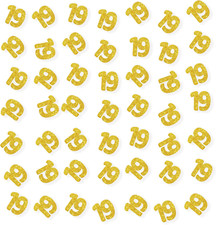 Set of 100 Number 19 Confetti, Gold Glitter 19 Paper Scatter, 19Th Birthday Part