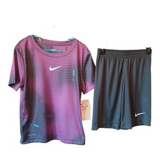 Nike Boys Shorts Set-7-Purple-Gray-Short Sleeves-Swoosh