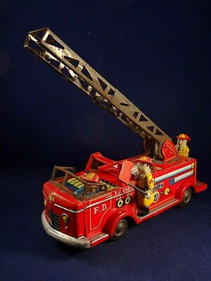 Camion De Pompiers Joustra - Tôle Mécanisme - Filoguidé Vintage - Occasion