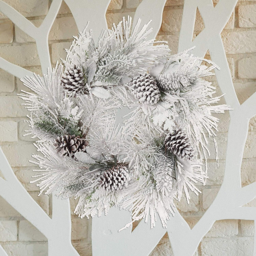 24-Inch Snowy Pine Christmas Wreath with Large Cones - Perfect for Indoor/Outdoo - Picture 3 of 3