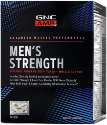GNC AMP Men's Strength Vitapak, 30 Packs, Increases and Helps Build Open Box