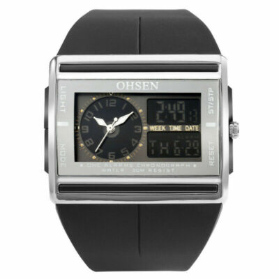 Rubber Band Waterproof Alarm Dual Time Gift Men's Sport Quartz Wrist Watch