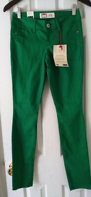 Womens l.e.i. ashley lowrise green skinny jean jeggings sz 1