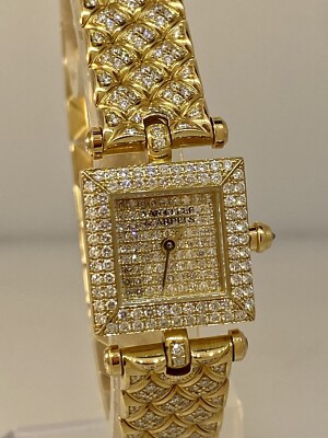 Van Cleef & Arpels Classique 18k Yellow Gold Pave Diamond Bracelet Ladies Watch