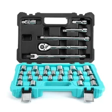 DURATECH 33PCS 1/2" Dr Socket Set Ratchet Breaker Bar Socket Adapters Metric/SAE