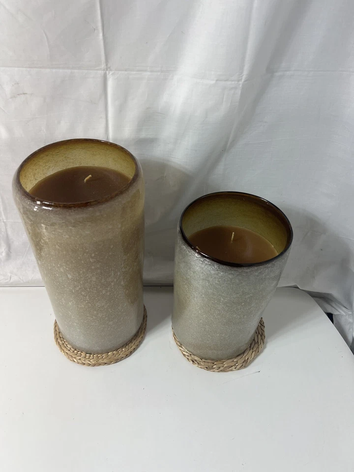 "Par de enormes velas votivas de tres mechas de 13"" y 10"" de 6"" de diámetro sin perfume" Foto 3 de 4